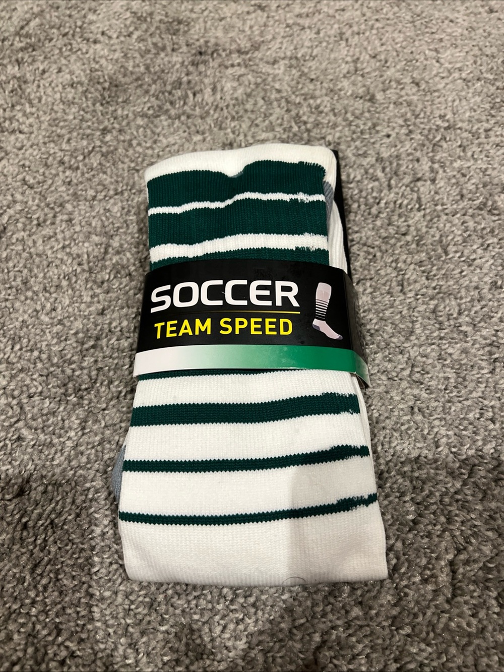 adidas large White and Dark Green Striped Soccer Crew Socks NWT
